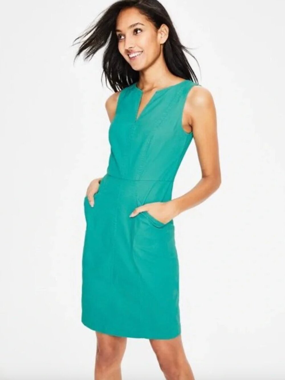 Boden Helena Chino Denim Teal Aqua Midi Dress Women’s Size 4 US Small S